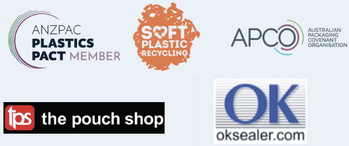 Close the Loop industry partnerships with ANZPAC Plastics Pact, Soft Plastic Recycling, APCE - Australian Packaging Covenant Org, The Pouch Shop, OKSealer.com
